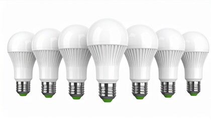 Row of Energy Efficient LED Light Bulbs on White Background