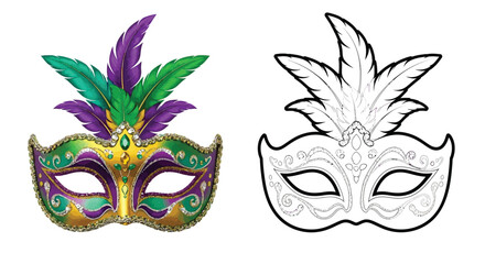 Mardi Gras Mask with Feathers Coloring Sheet for Kids Fun Holiday Masquerade Design