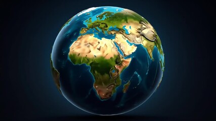Animated Earth Rotating Globe, Detailed Continents and Oceans - Powered by Adobe