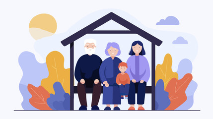 Family relaxing under gazebo