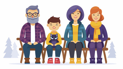 Family sitting outdoors on bench