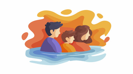 Family swimming in water