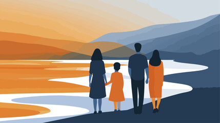 Family viewing scenic landscape outdoors