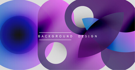 Abstract fluid shapes overlap, creating vibrant purple, blue gradients. Text reads background design centered within composition.