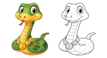 Obraz premium Festive Snake Character with a Chinese Lunar New Year Necklace Coloring Page Art