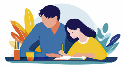 Father and daughter study together