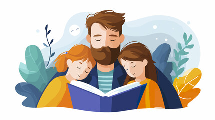 Father reading story to children