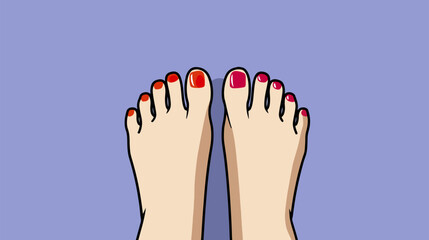 Feet with painted toenails illustration on a lavender background