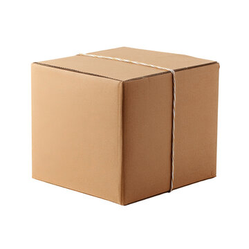 Beige cardboard box tied with string