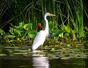 A white egret in a marsh