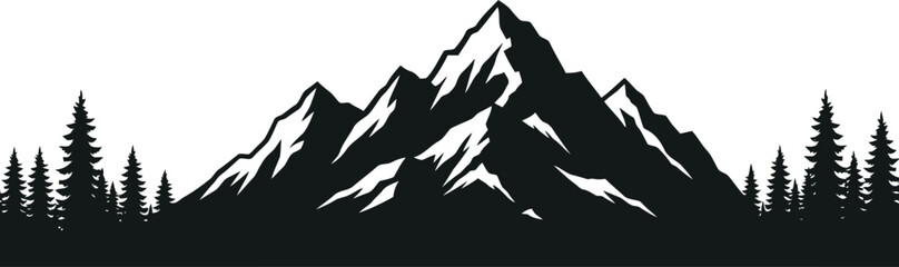 Majestic mountain range silhouette with pine forest vista vector © Mohim