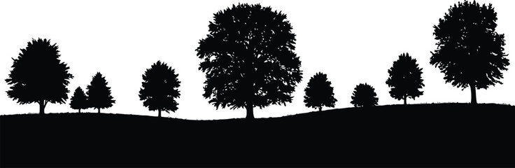 Diverse woodland silhouette trees nature landscape horizon scenic outdoors vector