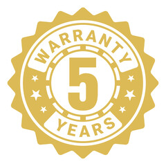 Warranty logo in zig zag circle with 5 years warranty stamp or sticker vector template
