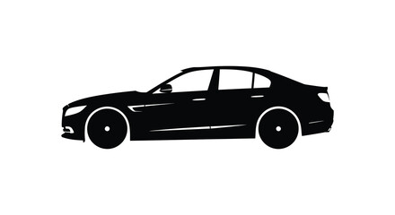 a sleek black car silhouette parked on white background
