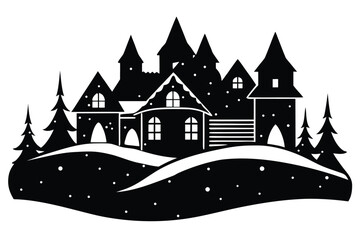 Obraz premium snow village silhouette vector art icon