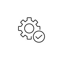 Cogwheel and checkmark. Operation completed, configuration approved. Pixel perfect, editable stroke vector icon