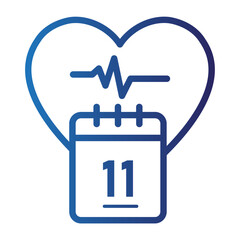 Vector graphic icon for World Heart Day, featuring a cardiology heartbeat symbol and a calendar reminder for a health checkup