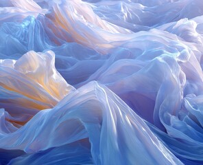 Light-drenched, flowing fabric drapes in pale blues and light golds