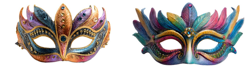 Fototapeta premium colorful carnival masks and masquerade party masks isolated on a transparent png background, white background, cut out