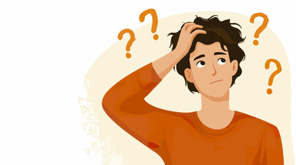 Person feeling confused with question marks
