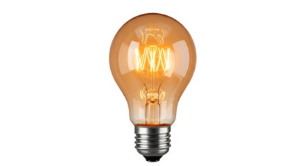 Vintage style light bulb with spiral filament isolated PNG with Transparent Background