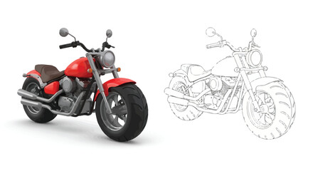 Obraz premium Cartoon Motorcycle Simple Line Art Drawing Coloring Page for Preschoolers Fun Vehicle