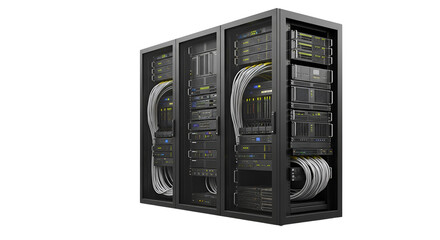 Obraz premium Server racks holding computer equipment isolated PNG with Transparent Background