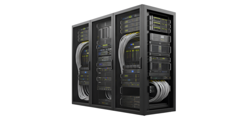 Server racks holding computer equipment isolated PNG with Transparent Background