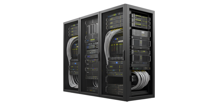 Server racks holding computer equipment isolated PNG with Transparent Background