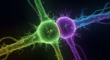 Colorful Neural Cells Illustration Showing Brain Cell Connections in Bright Green Purple and Blue