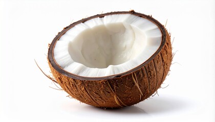 Fresh ripe coconut half isolated on white background.