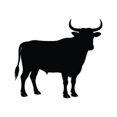 Silhouette of a formidable bull standing tall against a stark white background, bull standing silhouette vector illustration