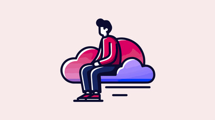 Obraz premium Person sitting on cloud illustration