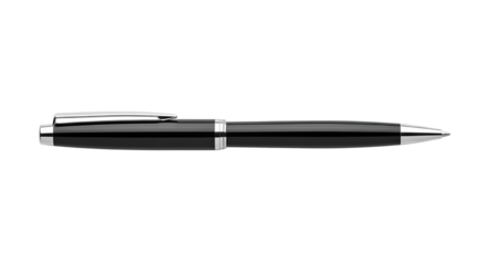 Elegant black and silver ballpoint pen isolated PNG with Transparent Background