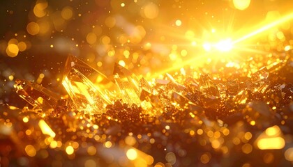 Obraz premium Crystals Gleaming with Bright Gold Light and Sparkling Glitter Effect in Dark Background for Festive Design