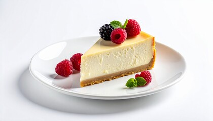 Slice of Classic Cheesecake with Fresh Berries.
