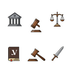 Legal Justice Icons Set Courtroom Symbols