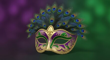 Naklejka premium Mardi Gras Mask with Peacock Feathers.