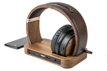 Headphones on Charging Dock, isolated on transparent background