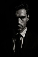 Fototapeta premium Dramatic Low Key Portrait of a Stern Businessman in Formal Attire