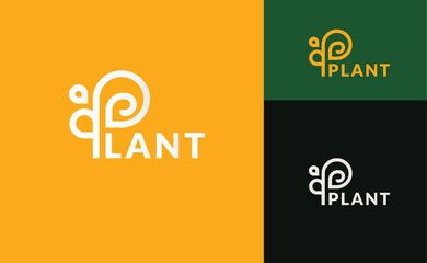 Letter P Logo Design and Leaf Icon. Simple logo design of grain icon with continuous lines forming letter P.