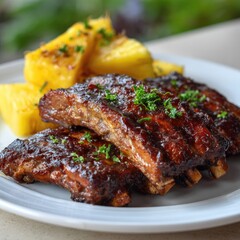 BBQ ribs with grilled pineapple