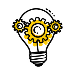 Innovation Idea Bulb with Gear hand drawing icon for web and graphic design