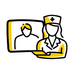Nurse Teaching Healthcare Online hand drawing icon for web and graphic design