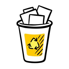 Recycle Bin with Document Papers Inside hand drawing icon for web and graphic design