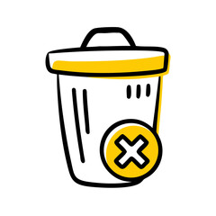Trash Bin with Delete Cross Symbol hand drawing icon for web and graphic design