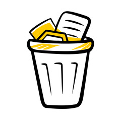 Trash Bin with Document Paper Inside hand drawing icon for web and graphic design