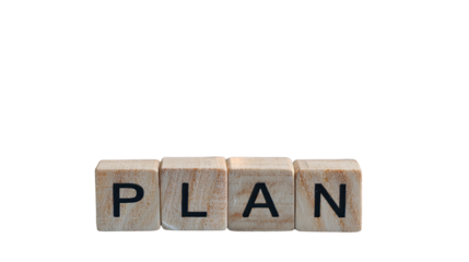 Wooden blocks spelling out the word PLAN