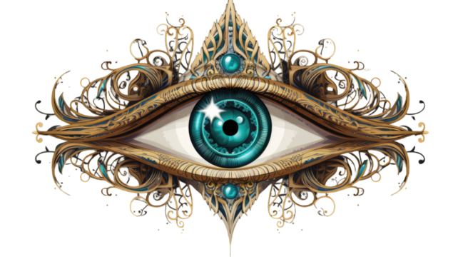 Beautiful blue color eye covered with Taj shape illustration on white background