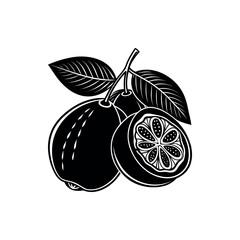 Elegant Monochrome Illustration of Lemons on a Branch with Leaves